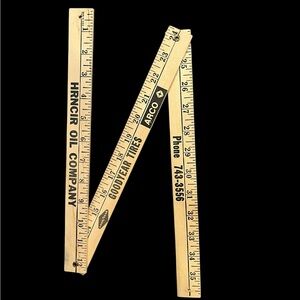 VTG ARCO Goodyear Tires Hrncir Oil Tri Fold Yard Stick Wood Ruler Advertising
